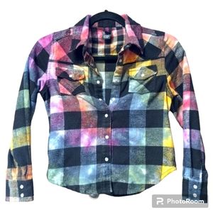 Upcycled Urban Groove Tie Dye Long Sleeve Button Up Flannel Boys Medium